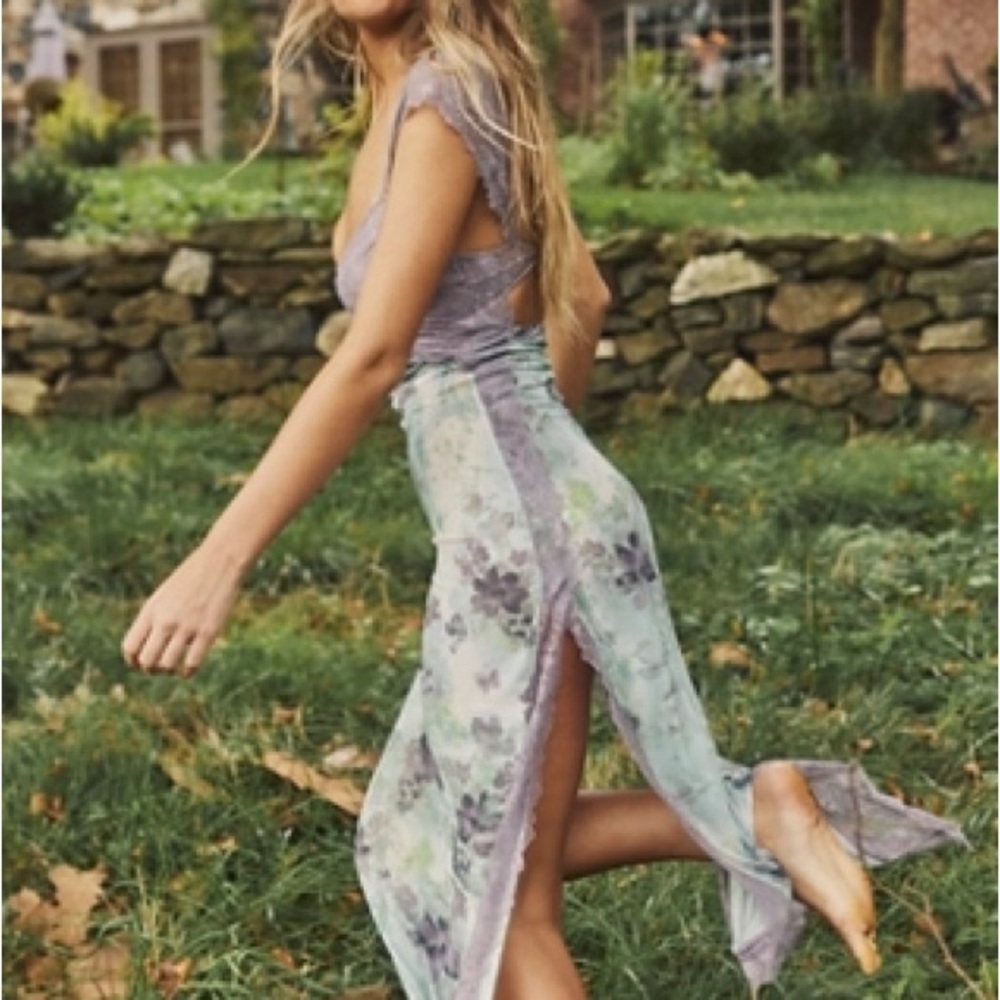 Free People Intimately Suddenly Fine Maxi Slip in Moss Combo